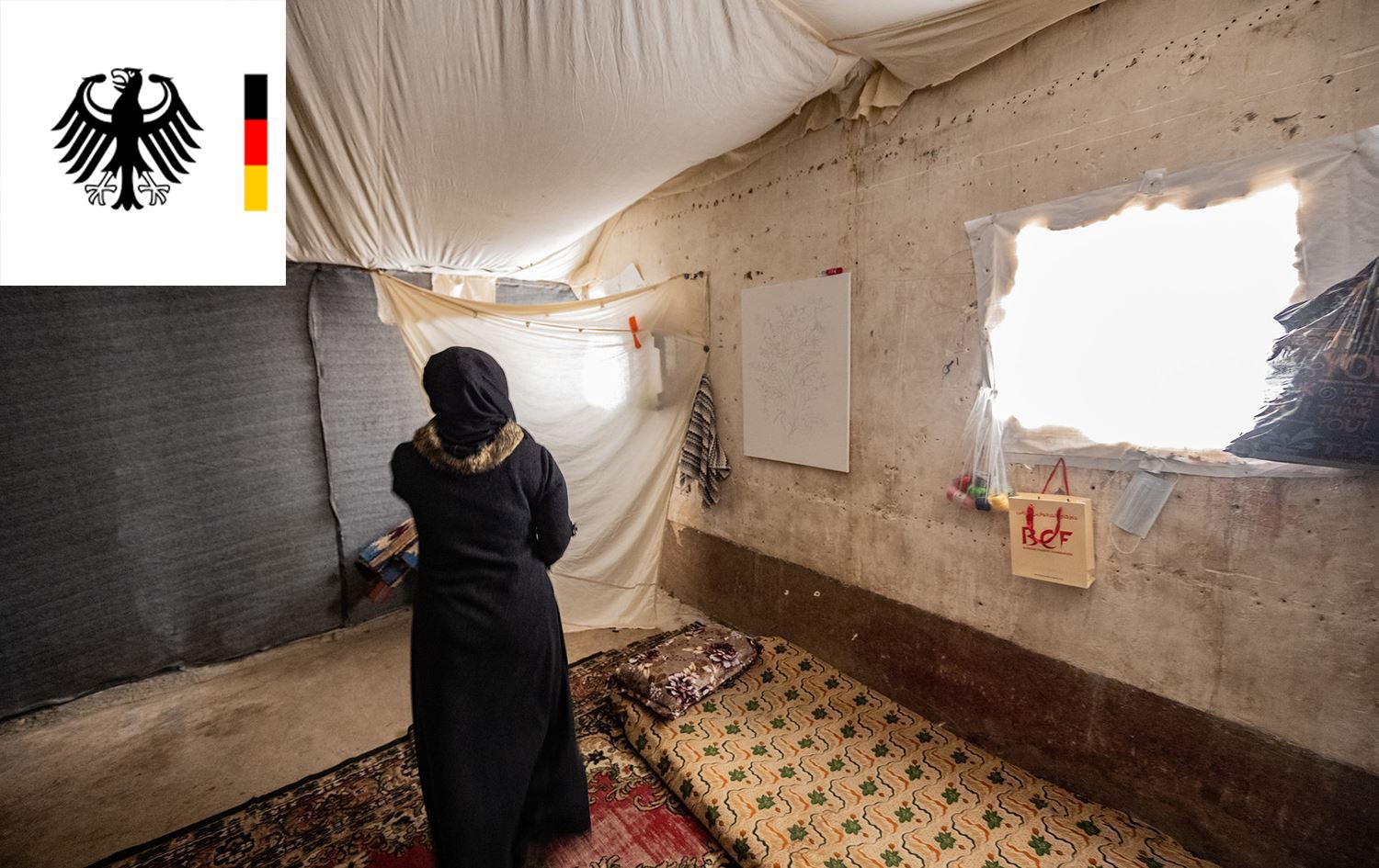 Jineke koçber li kampeke Herêma Kurdistanê /Wêne: Rûdaw