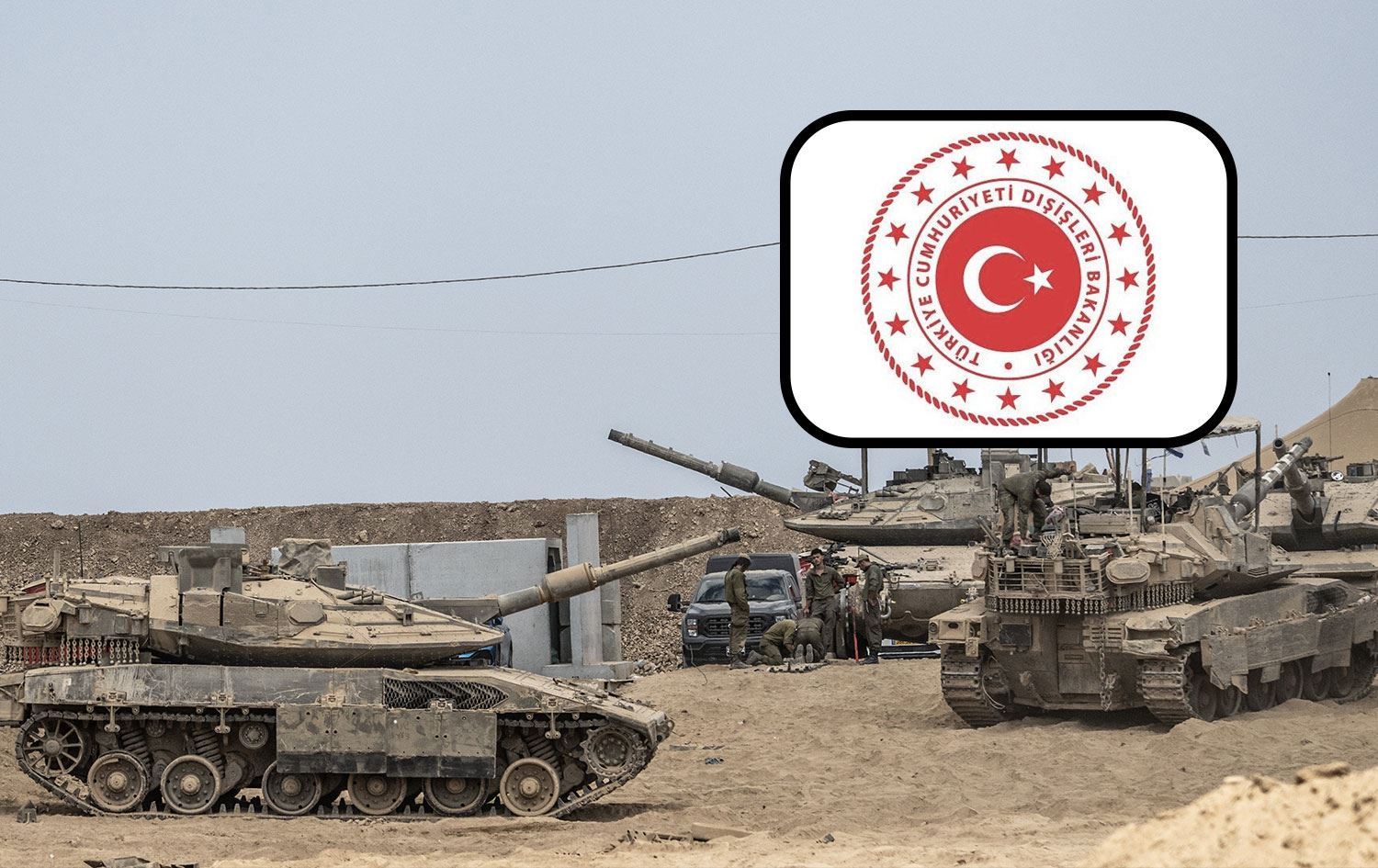 Tankên Îsraîlê û logoya Wezareta Karên Derve ya Tirkiyeyê / Wêne: AA, Rûdaw Grafîk 