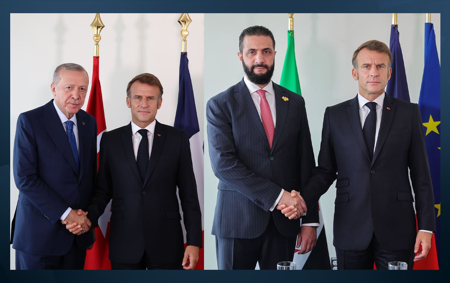 Macron bi Erdogan û Ehmed Şer re civiya /Wêne: AA