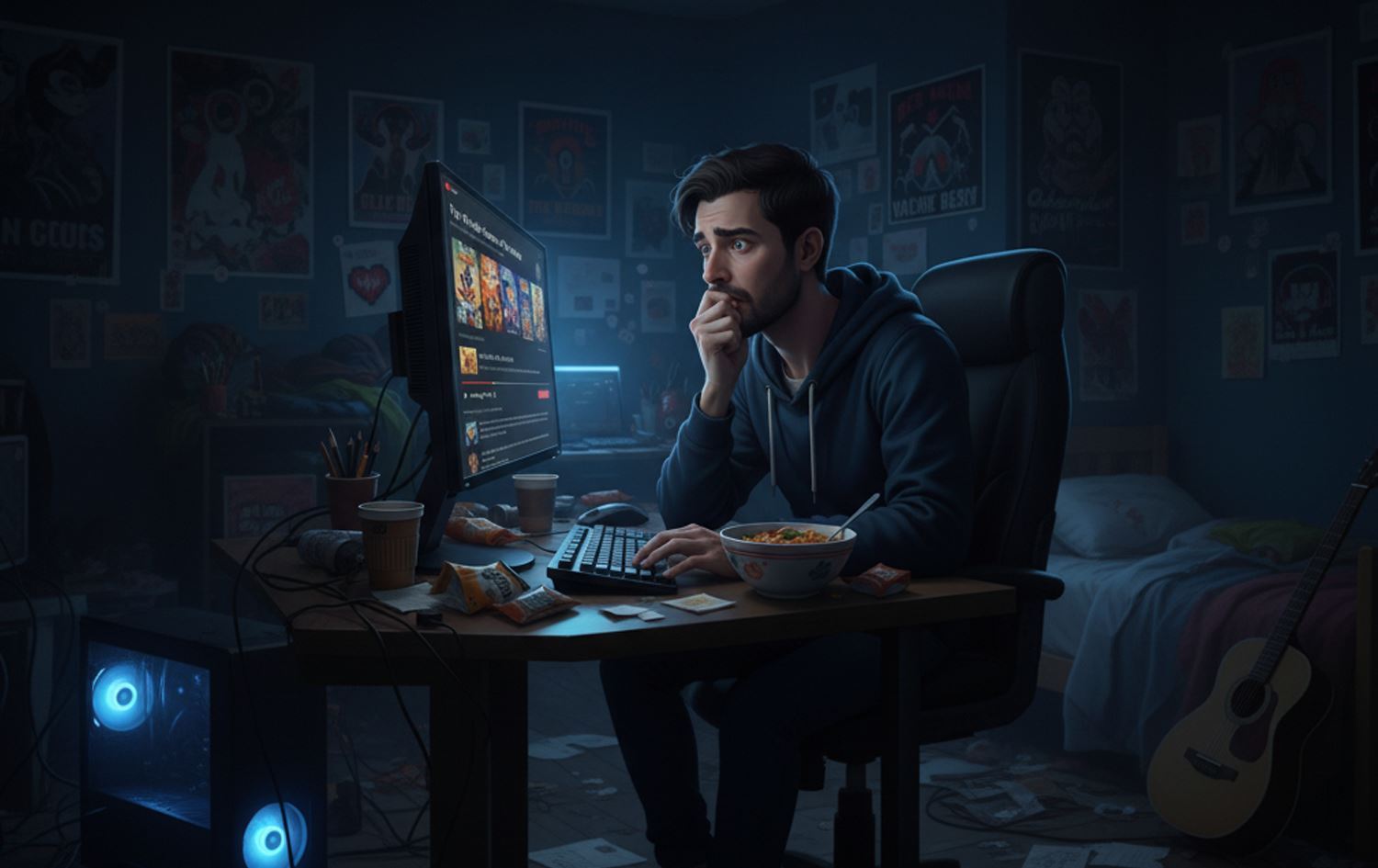 Ciwanekî ku li ber computerê rûniştiye / Wêne: Hişê Çêkirî