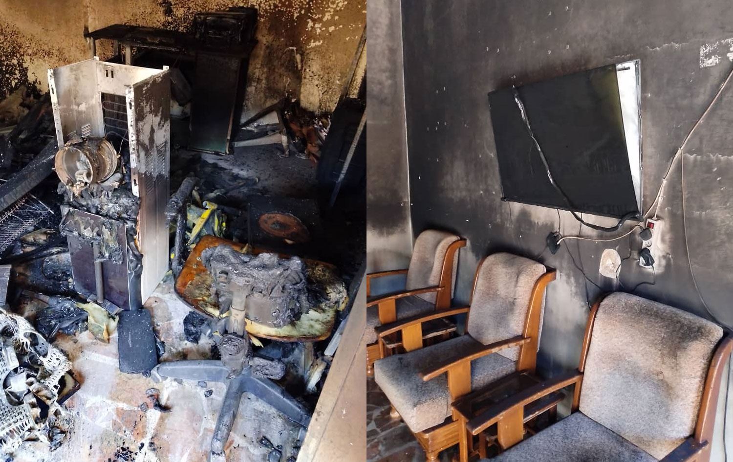 Ofîsa ENKSyê ya Amûdê şewitî / Wêne: ENKS