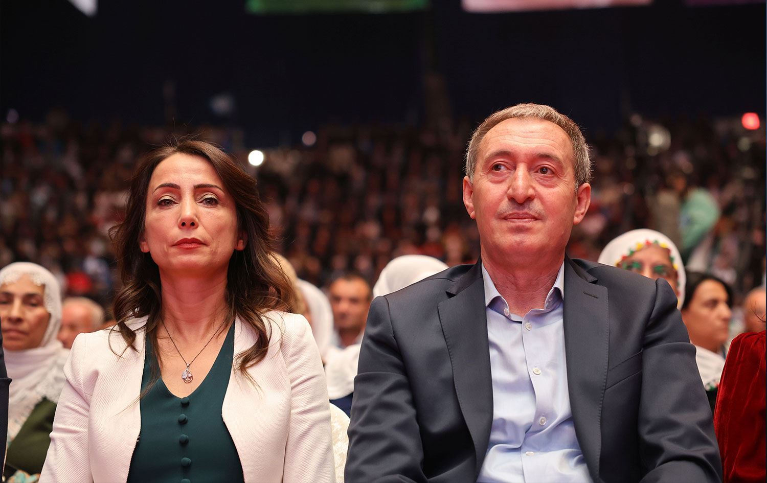 DEM Parti Eş Genel Başkanları Tuncer Bakırhan ve Tülay Hatimoğulları