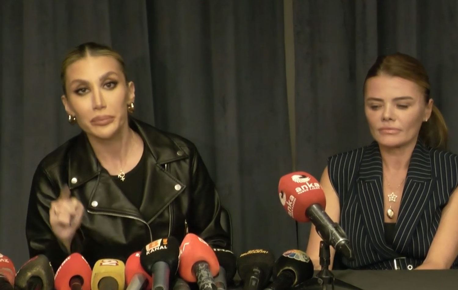 İram Derici (solda) basın toplantısı düzenledi. / ANKA