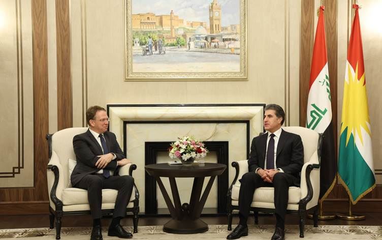 Nêçîrvan Barzanî û Balyozê Fransayê Patrick Durrel civiyan/Wêne: Serokatiya Herêma Kurdistanê