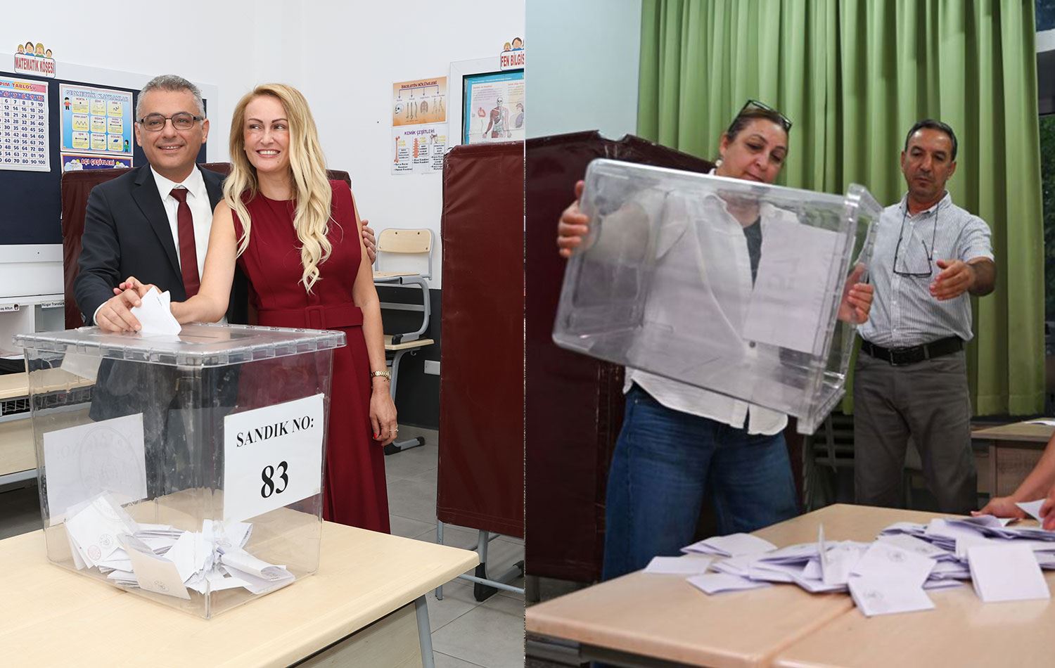 Ana muhalefet Cumhuriyetçi Türk Partisinin (CTP) Genel Başkanı Tufan Erhürman oyunu kullandı. Erhürman ve eşi Nilden Bektaş Erhürman. / AA