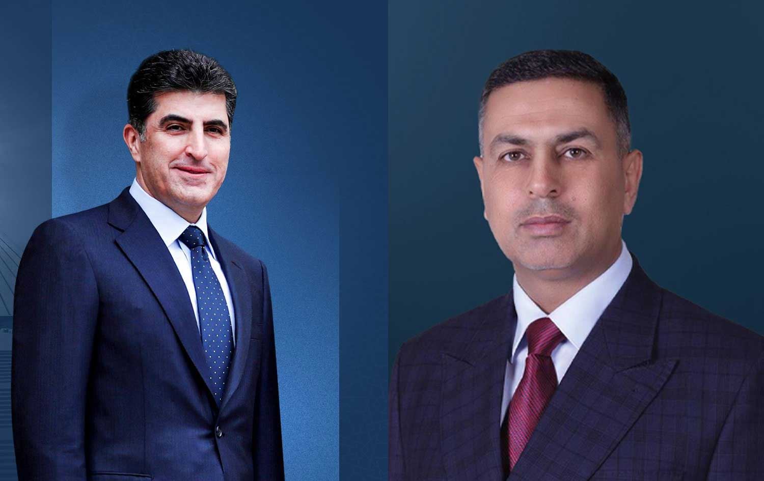 Nêçîrvan Barzanî û Parêzgarê Besrayê Esed Îdanî /Wêne: Rûdaw grafîk