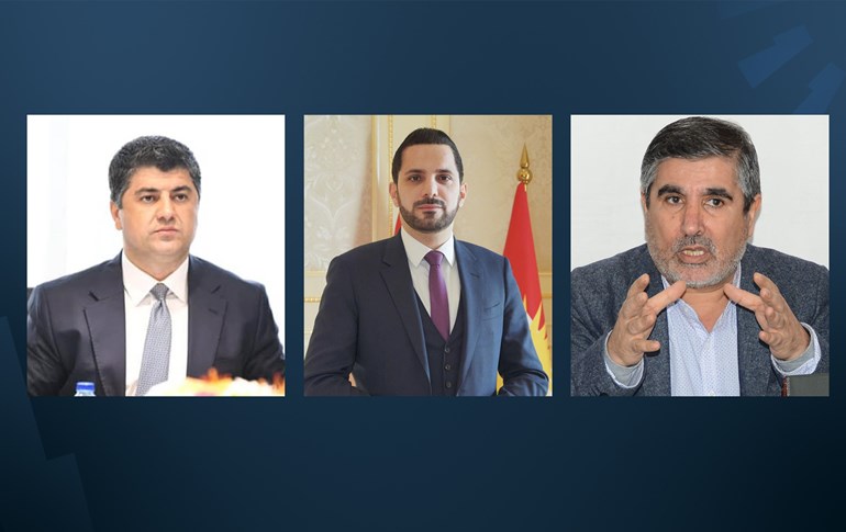  لە لای راستەوە: ئارام قادر، شاسوار عەبدوالواحید و لاهوور شێخ جەنگی