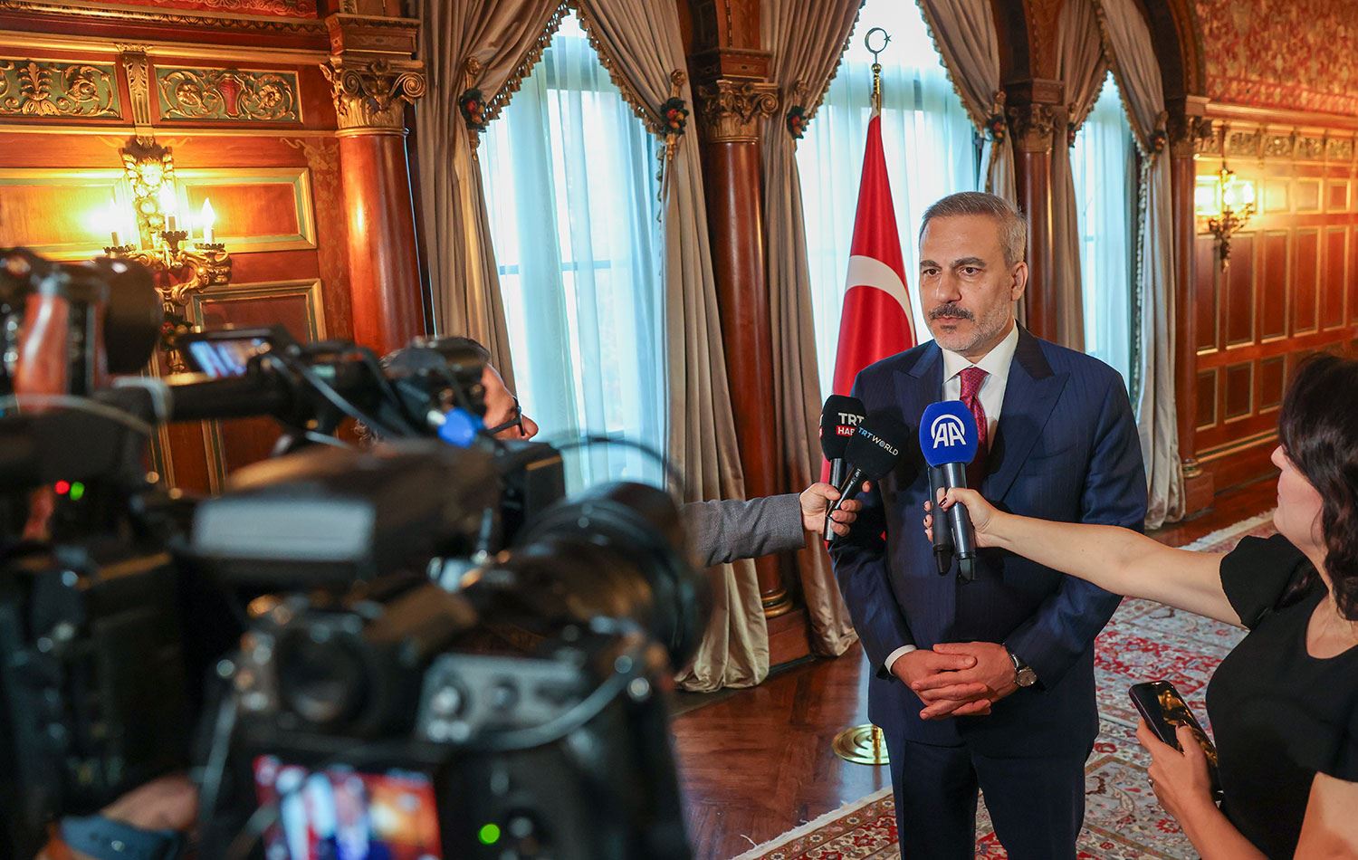 Türkiye Dışişleri Bakanı Hakan Fidan, Washington'daki temaslarına ilişkin basın mensuplarının sorularını yanıtladı. / AA