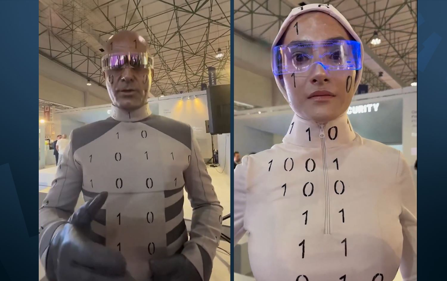 ژن و پیاوێک لە پێشانگەیەکدا لە ئێران خۆیان بە رۆبۆت دەناسێنن