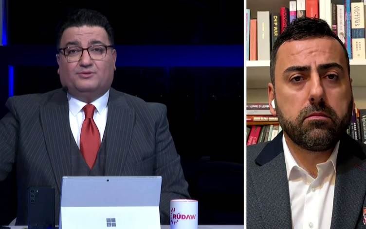 Kürt araştırmacı Nebez Ehmed (sağda) Rûdaw yayınına katıldı.