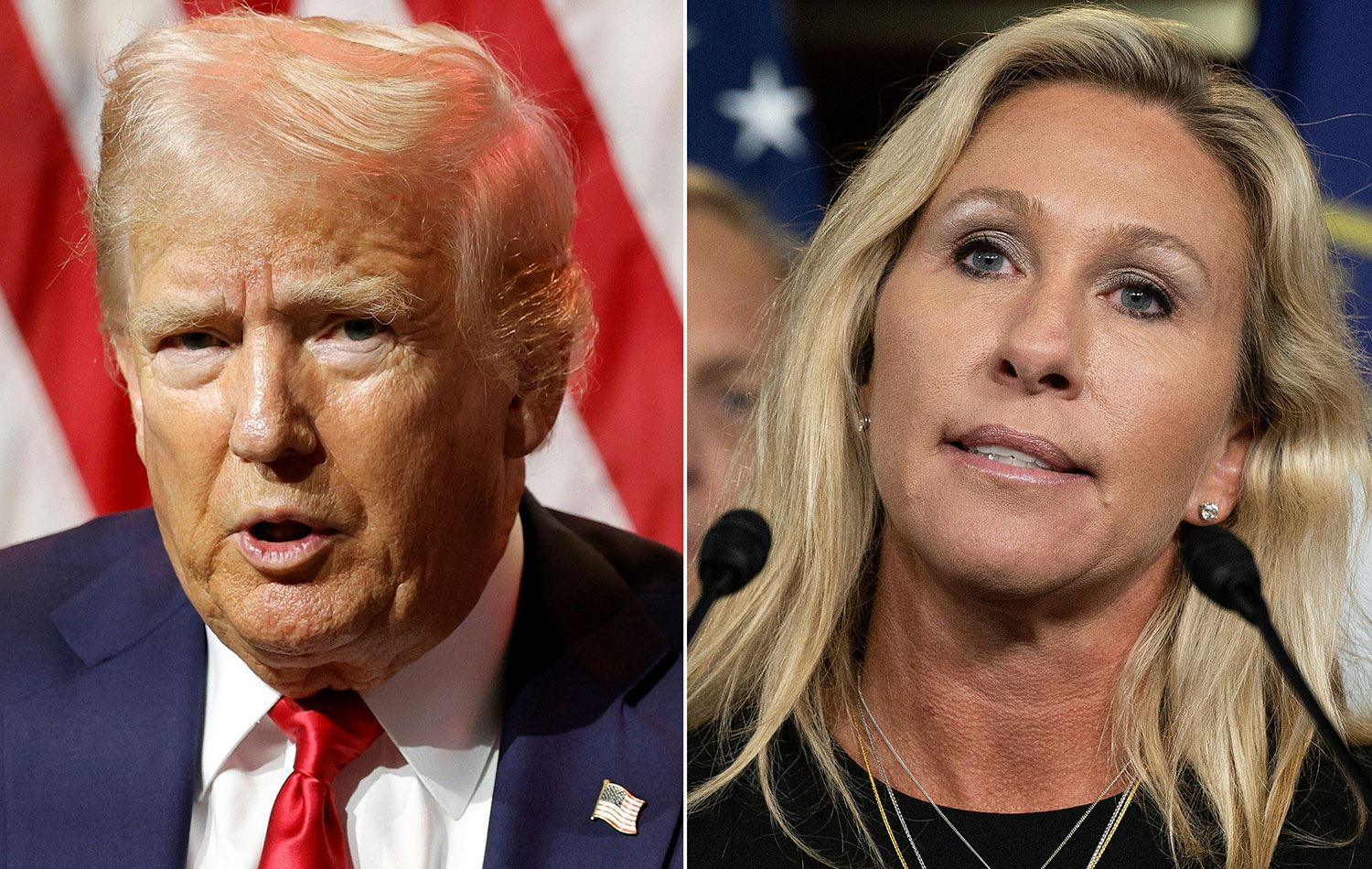 Cumhuriyetçi Temsilciler Meclisi üyesi Marjorie Taylor Greene (sağda) son günlerde ABD Başkanı Donald Trump'ı (solda) eleştiriyor. / Foto: AFP