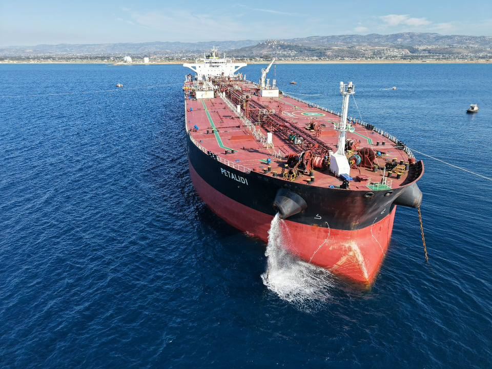 Saudi oil tanker Petalidi pictured offcoast northwest Syria’s Baniyas port on  November 18, 2025. Photo: Syrian Company for Oil Transport/Facebook