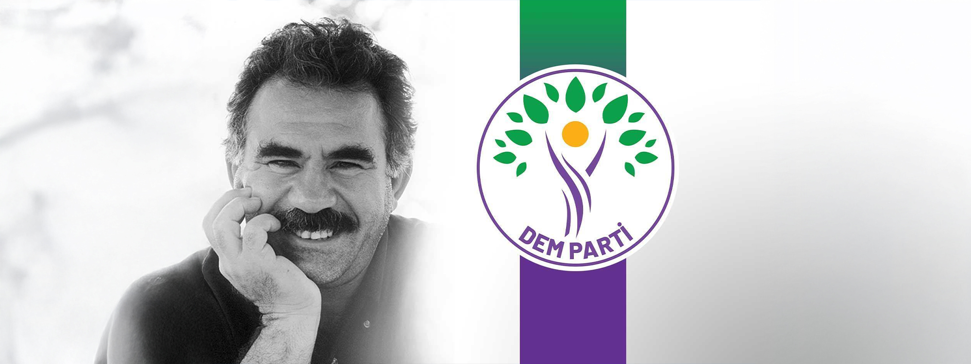Jailed PKK leader Abdullah Ocalan, and the DEM Party logo. Graphic: Rudaw