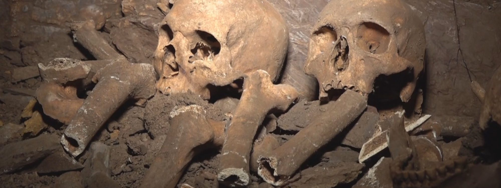 A number of human skeletons believed to date back to the Iron Age, were discovered on farmland in Erbil on Tuesday, December 2, 2025. Photo: Rudaw/screengrab