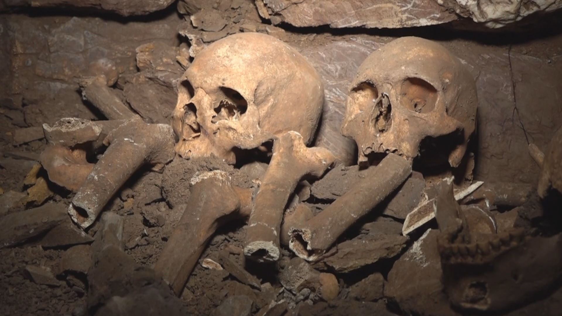 A number of human skeletons believed to date back to the Iron Age, were discovered on farmland in Erbil on Tuesday, December 2, 2025. Photo: Rudaw/screengrab
