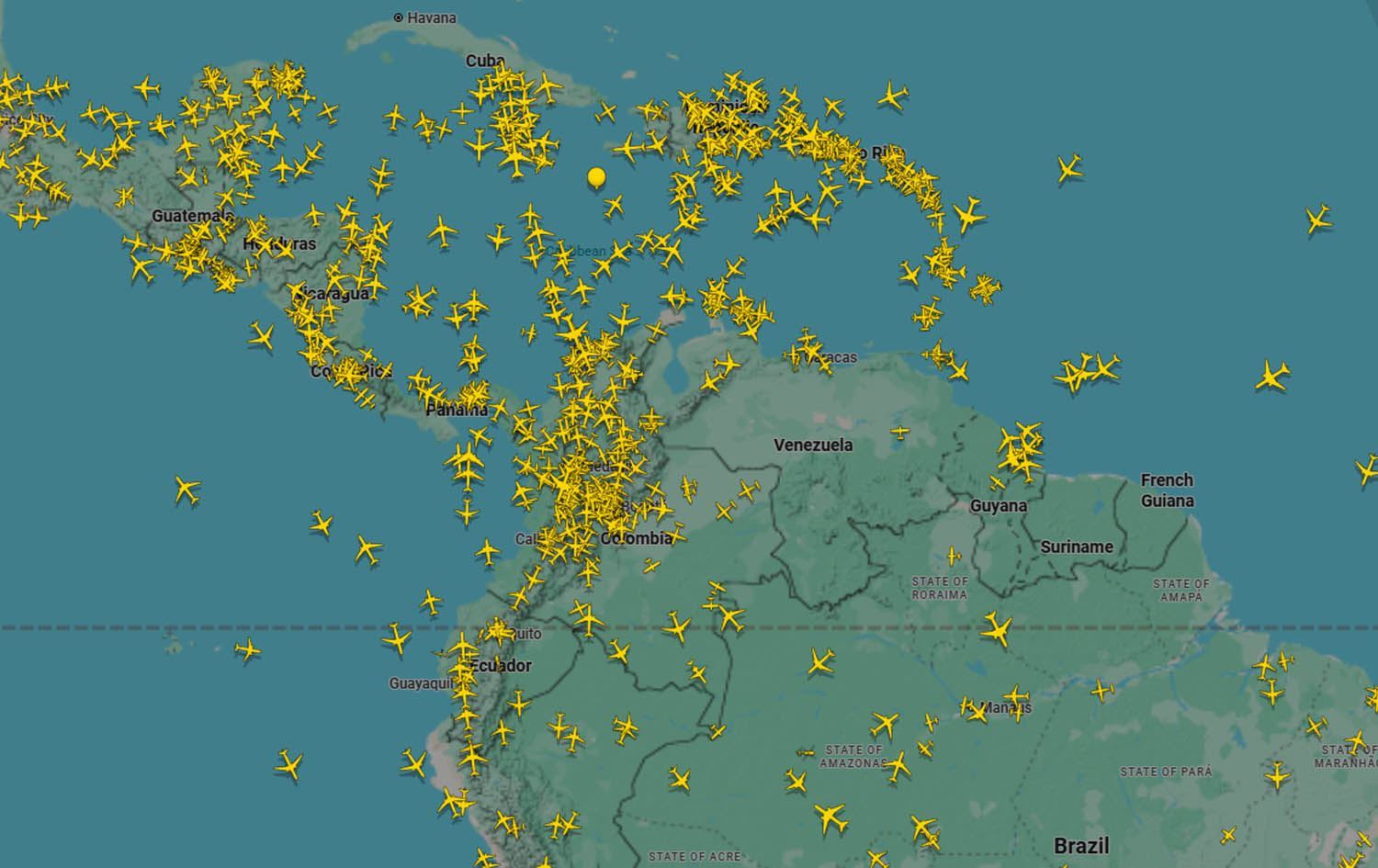 Asmanê Venezuelayê vala maye / Wêne: Flightradar24