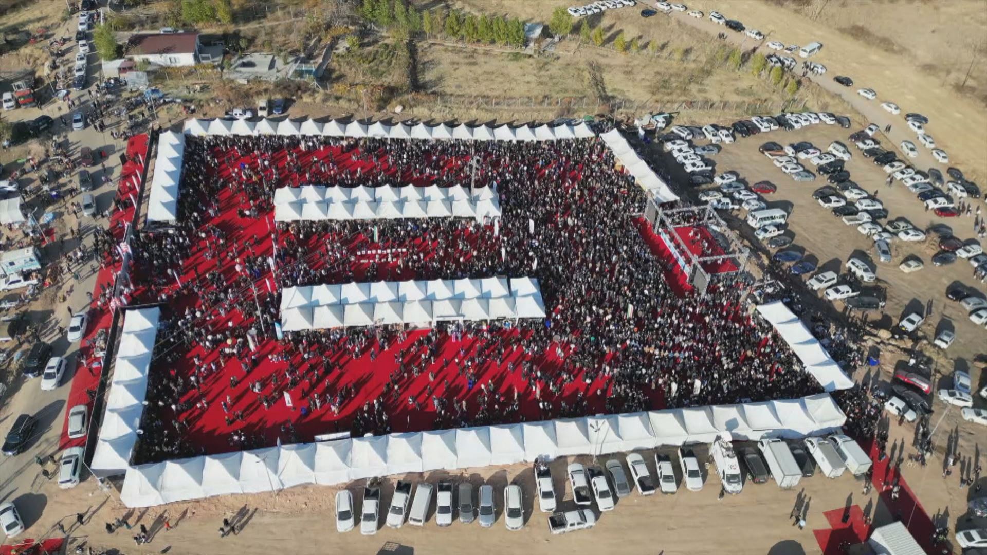 A drone shot of large crowds on the second day of the tahini festival in Duhok province's Amedi district on Friday, December 5, 2025. Photo: Rudaw/screengrab