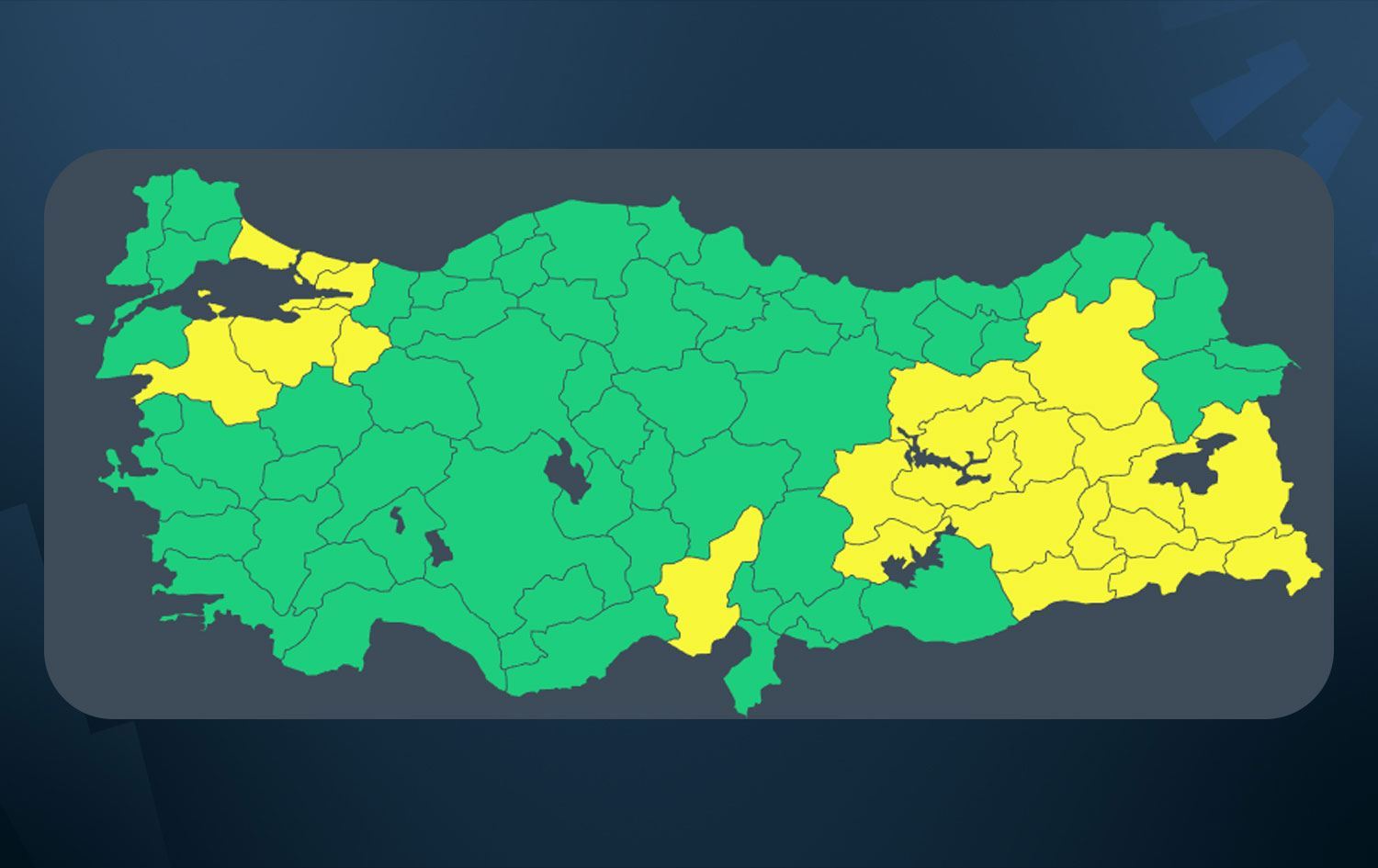 Ji bo 24 bajaran hişyariya bi koda zer hat dayîn / Wêne: Rûdaw Grafîk