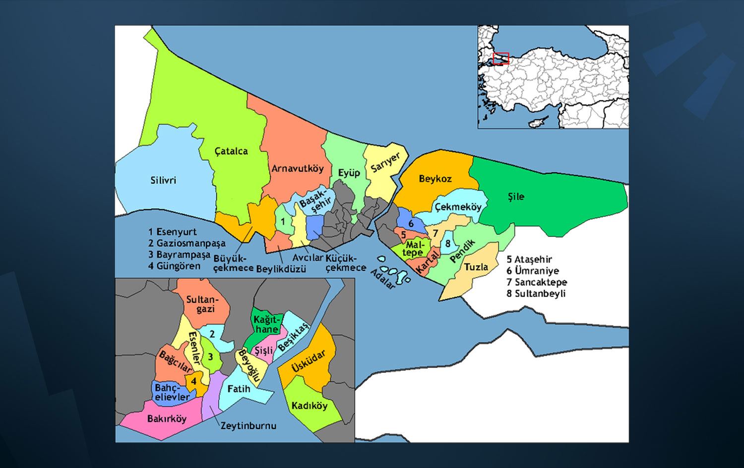 İstanbul'un mevcut ilçeleri