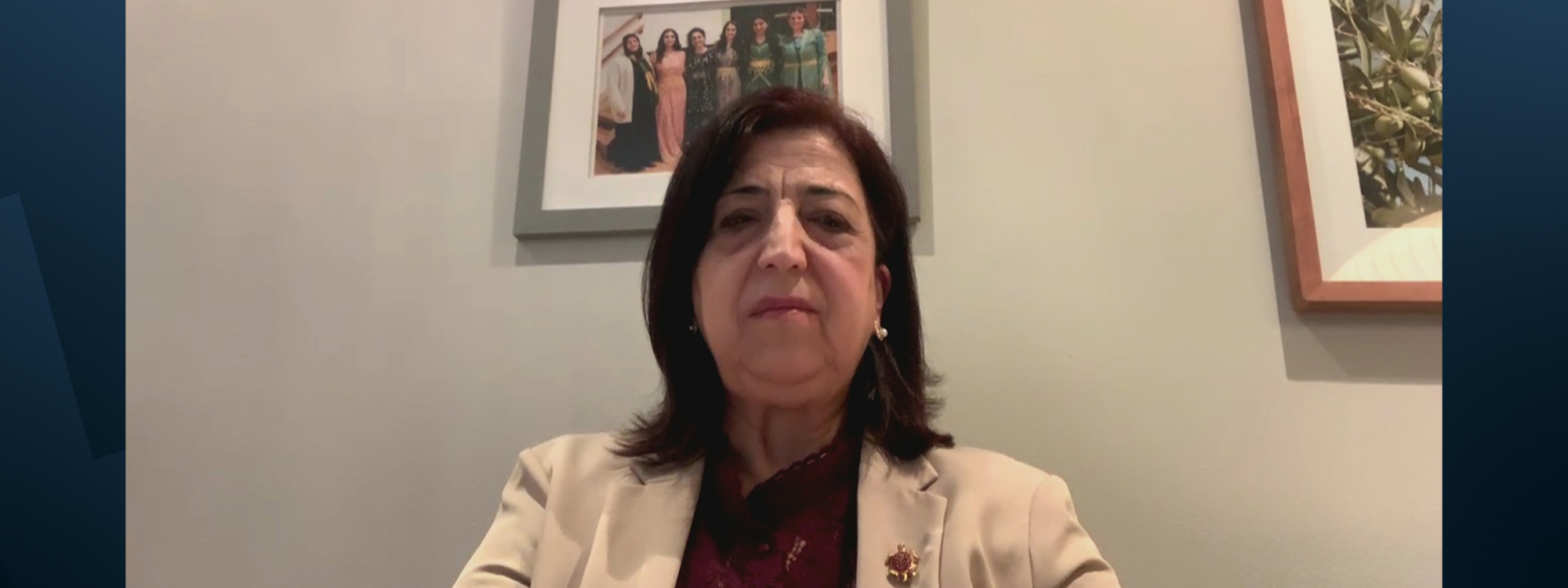 Sinam Mohamad, a representative of the Syrian Democratic Council (SDC), in an online interview with Rudaw on December 8, 2025. Photo: screengrab/Rudaw