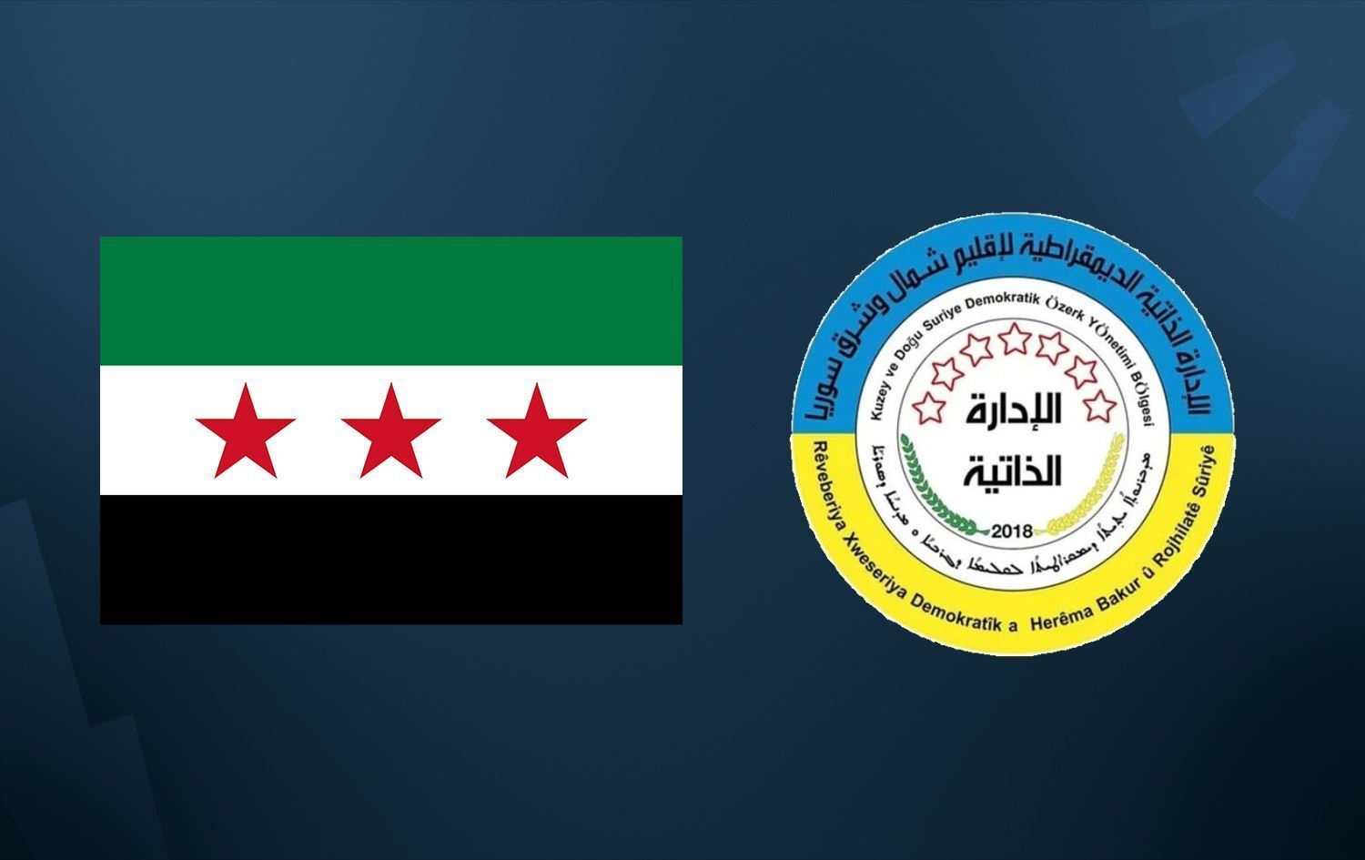 Alaya Sûriyeyê û Logoya Rêveberiya Xweser / Wêne: Rûdaw Grafîk