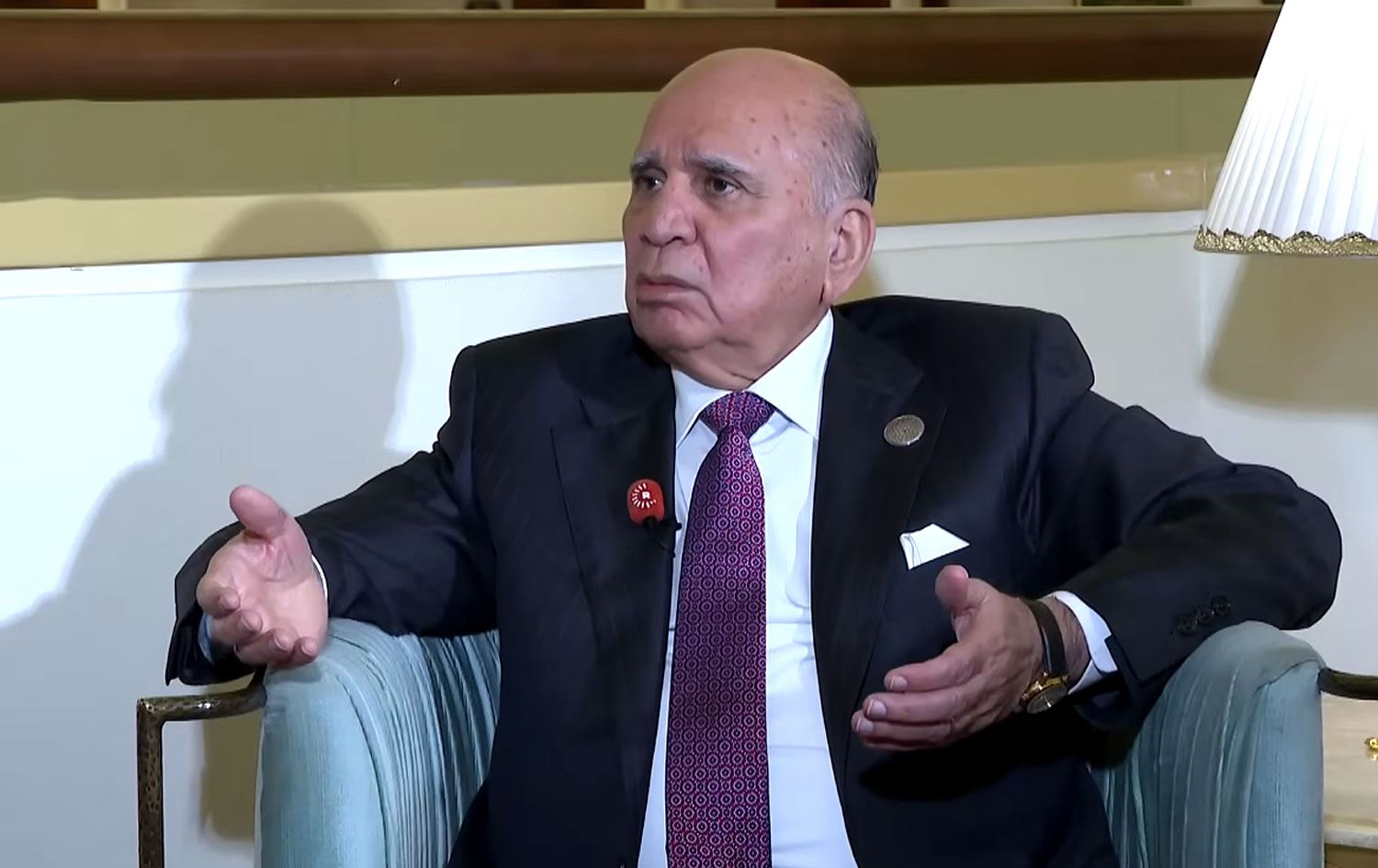 Iraqi Foreign Minister Fuad Hussein speaking to Rudaw in an interview in Doha on December 7, 2025. Photo: Screengrab/Rudaw
