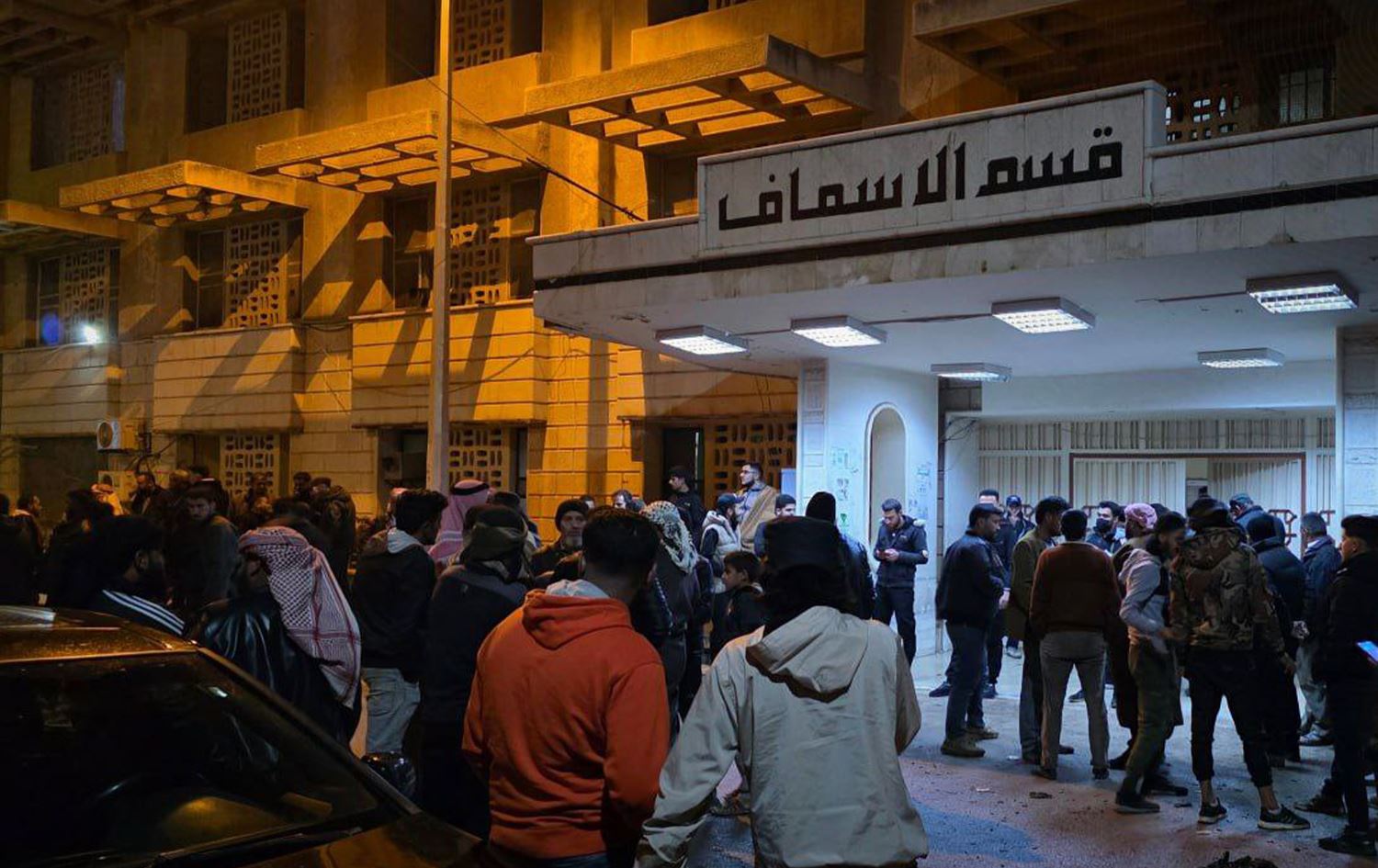 People gathering in front of a hospital after an explosion at a wedding injured dozens in Abidin town, Daraa province, Syria on December 12, 2025. Photo: SANA