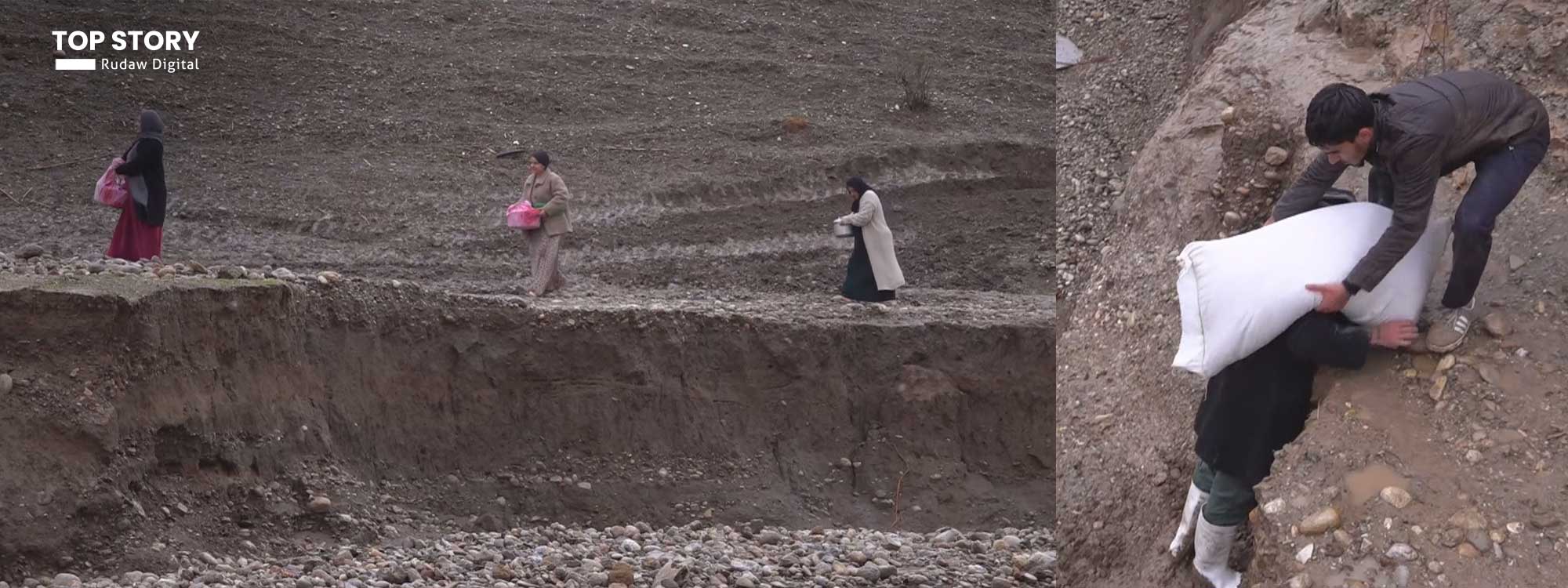 KERKÛK - Lehiyê pira 10 gundan rûxand: Gundî bar û nexweşan li pişta xwe dikin