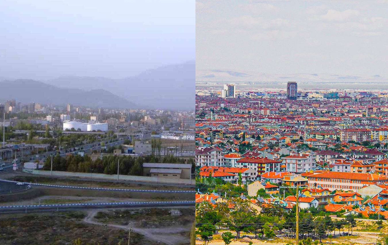 شارەکانی کۆنیا (دەستە راست) و خۆی (دەستە چەپ)