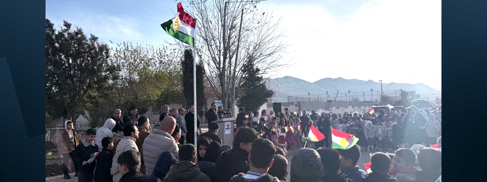Kurdistan Flag Day celebrated at Qandil School in Takiya sub-district, Chamchamal district, Sulaimani province on December 17, 2025. Photo: Peshawa Bakhtiyar/Rudaw