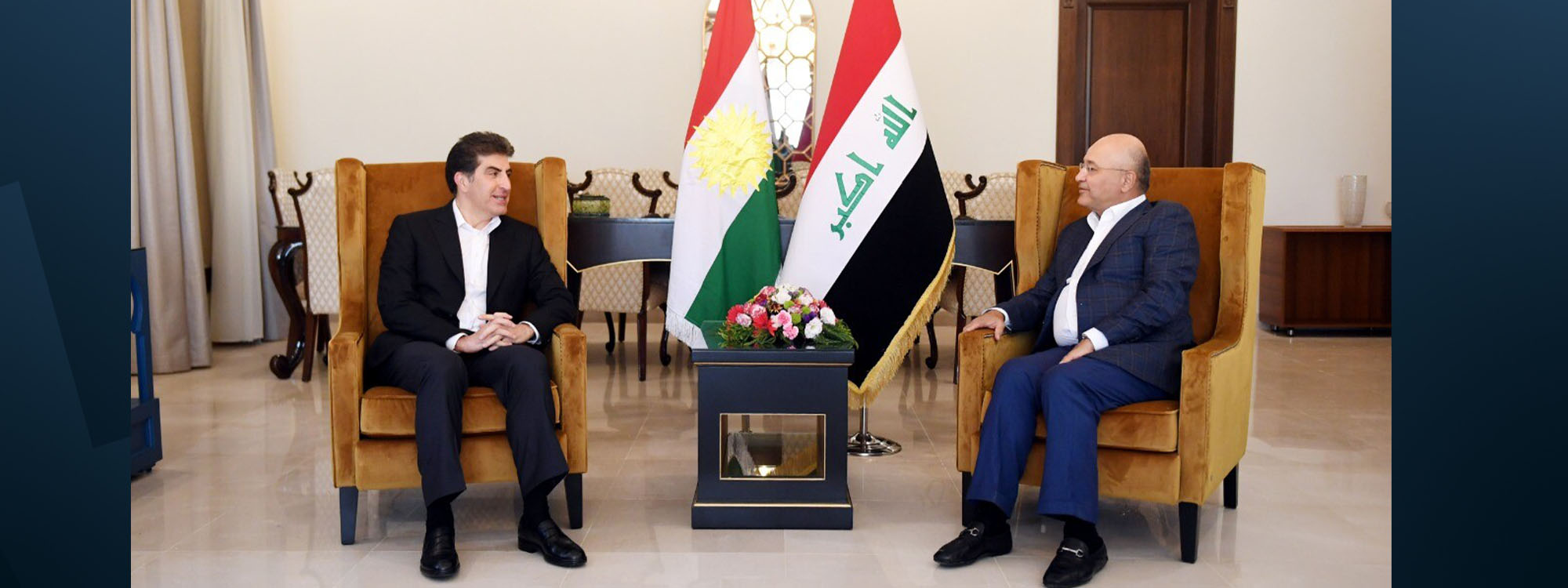 Kurdistan Region President Nechirvan Barzani (left) in a meeting withBarham Salih, the newly-appointed UNHCR chief. File photo: Kurdistan Region Presidency.