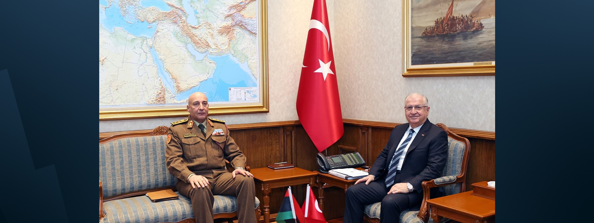 Chief of Staff of the Libyan Armed Forces, General Mohammed Ali Ahmed Al-Haddad (left) in a meeting with Turkish Defense Minister Yasar Guler on Tuesday, December 23, 2025. Photo: AA