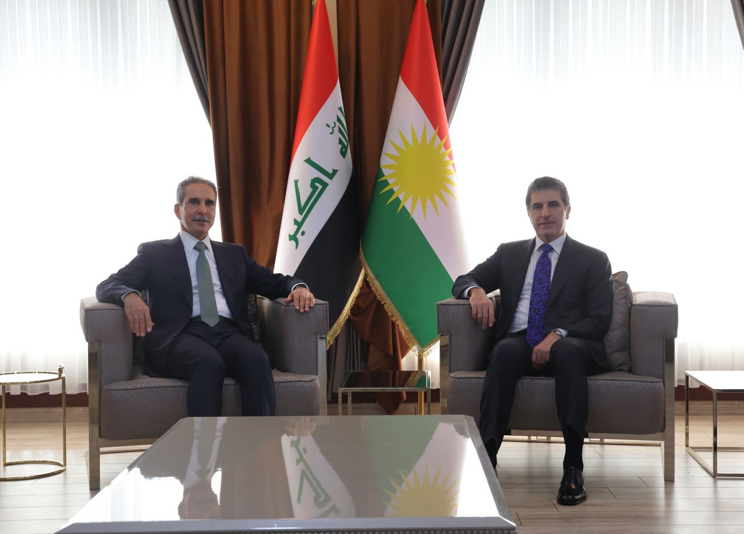 وێنەی نێچیرڤان بارزانی، سەرۆکی هەرێمی کوردستان و فایەق زێدان، سەرۆکی ئەنجوومەنی باڵای دادوەریی عێراق 