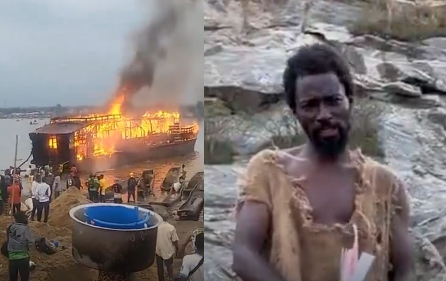 وێنەیەکی ئیبۆ نوح و کەشتییەکی سووتاو. ژنێک دوای ئەوەی هاوژینەکەی بڕوای بە ئیبۆ هێنابوو، چوو کەشتییەکی سووتاند