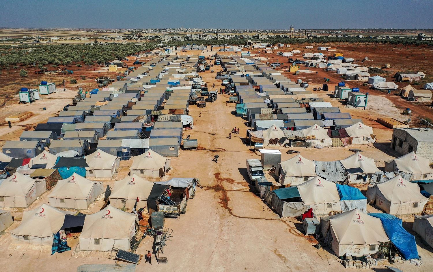 An aerial view of tents at the Azraq IDP camp in Syria's northwestern Idlib province on July 9, 2020. Photo: Omar Haj Kadour / AFP