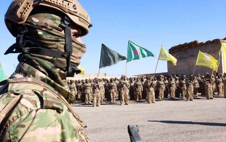 Fighters of the Kurdish-led Syrian Democratic Forces (SDF) during a military training. File photo: SDF media