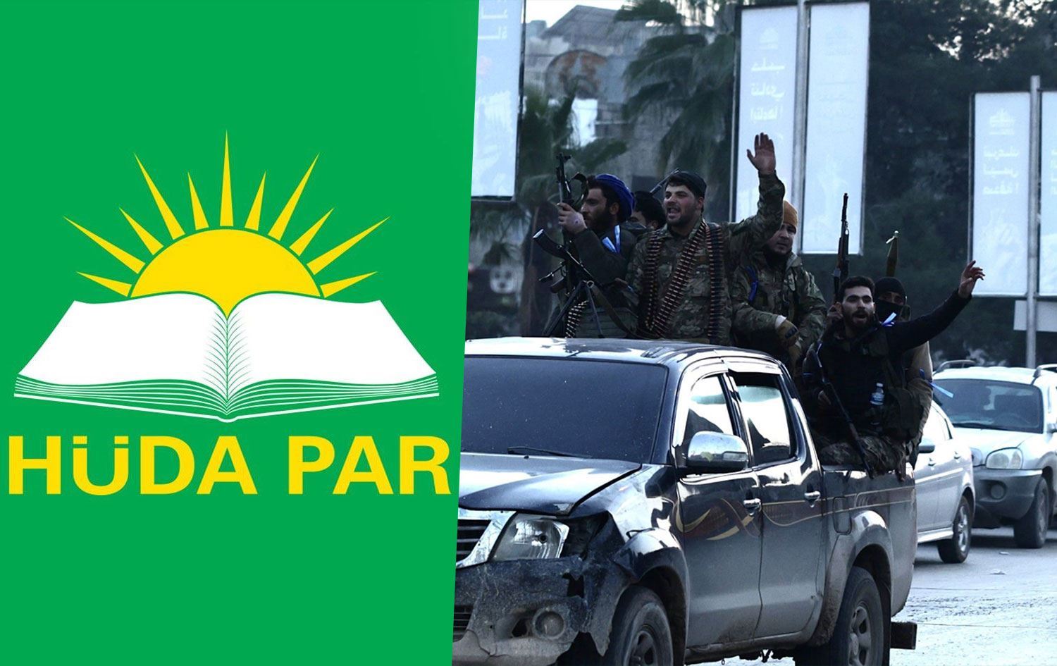 Logoya HUDA PARê û dîmenê çend otomobîlên li taxên Kurdan\ Wêne: Rûdaw Grafîk