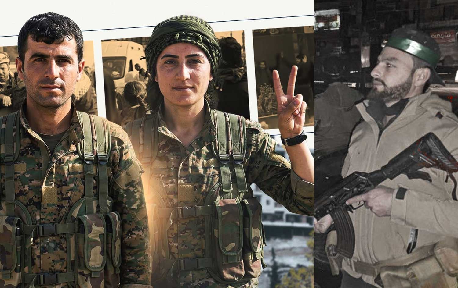 Şervanên Asayîşê û çekdarekî artêşa Ereban a Sûriyeyê\ Wêne: Rûdaw Grafîk