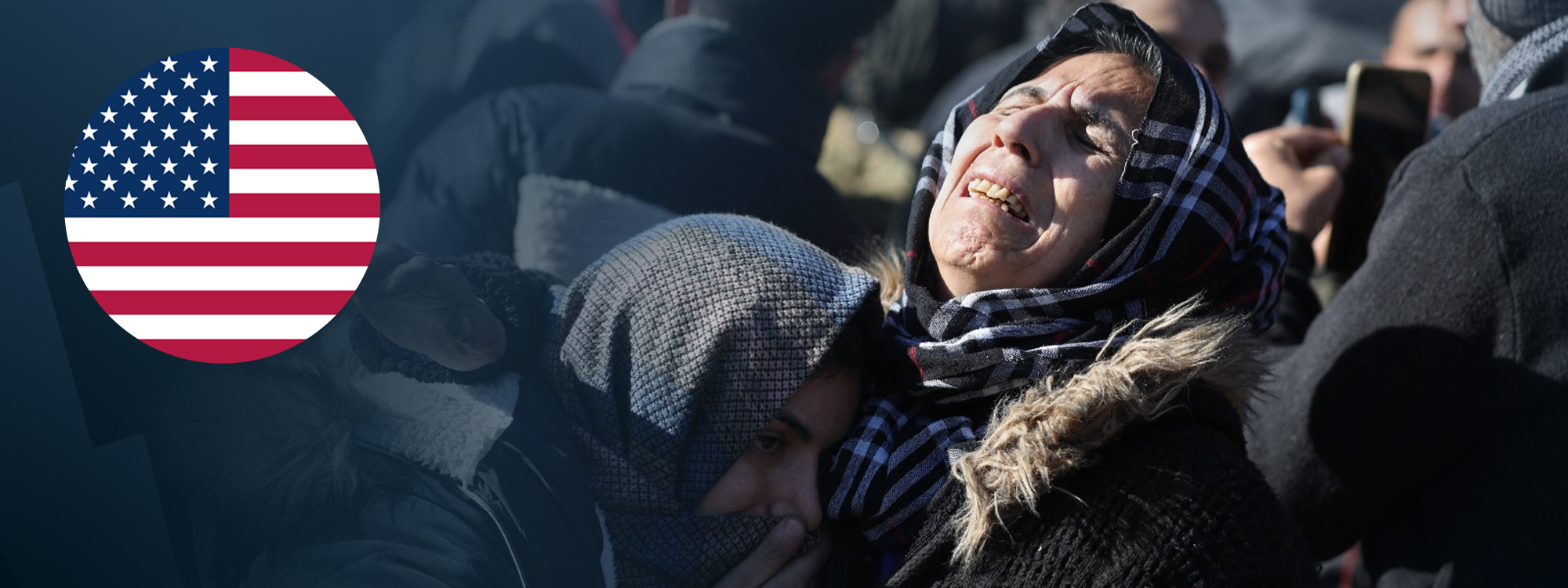Flag of the United States (left) overlaying a picture of women from Aleppo, Syria. Graphic: Rudaw/Photo: AFP edit