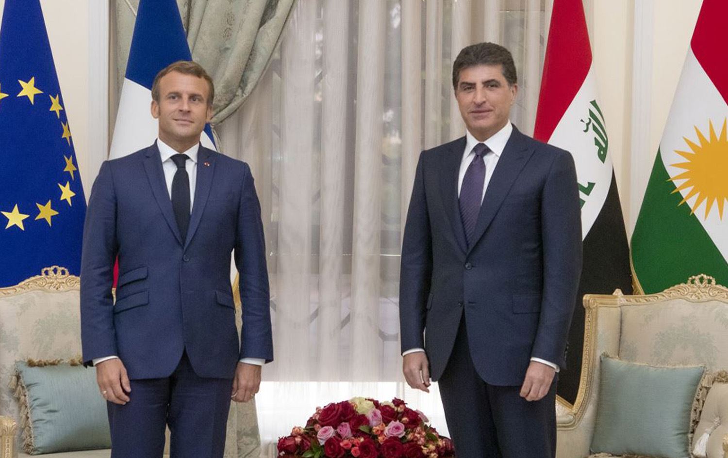 رئيس إقليم كوردستان نجيرفان بارزاني والرئيس الفرنسي إمانويل ماكرون - أرشيفية