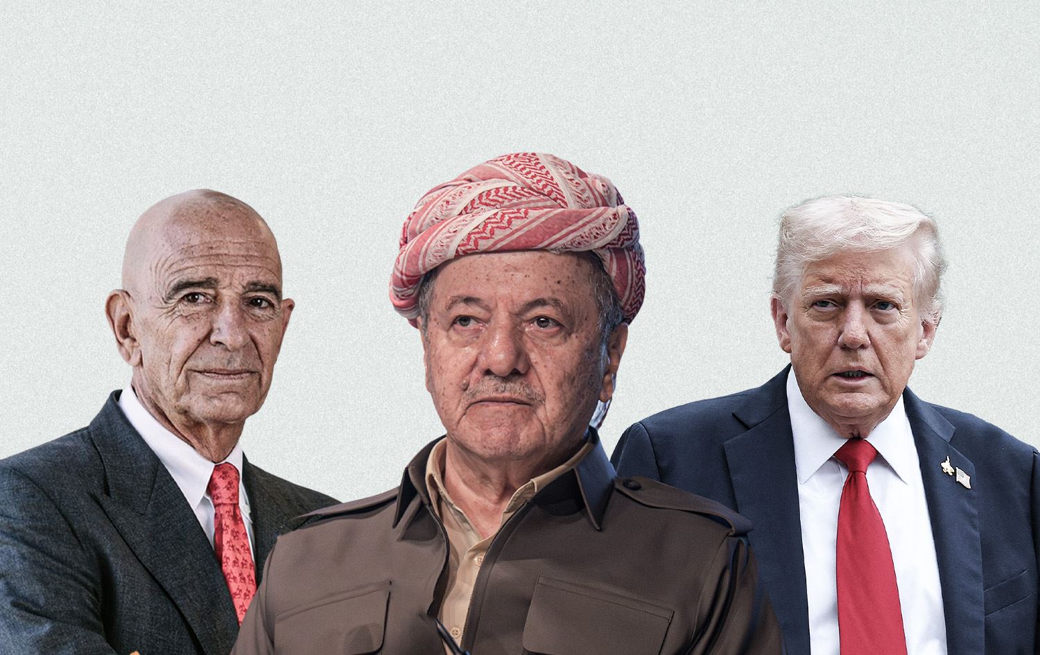 الرئيس الاميركي دونالد ترمب (يمين) الرئيس مسعود بارزاني (وسط) توم باراك (يسار)