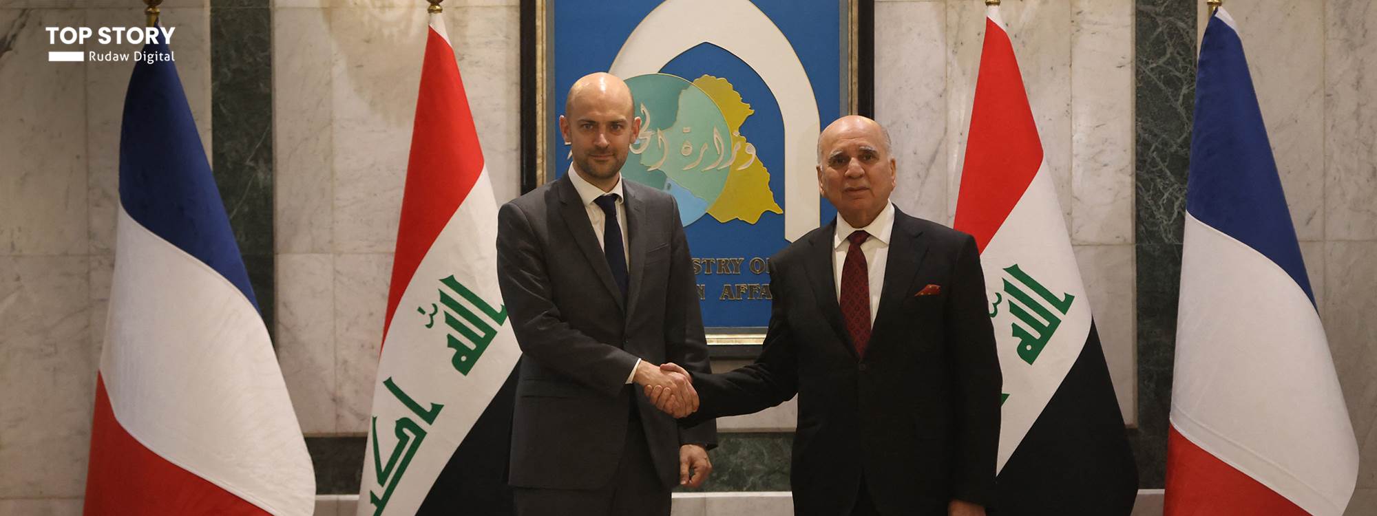 Jean-Noel Barrot û Fuad Husên\ Wêne: Wezareta Karên Derve ya Îraqê