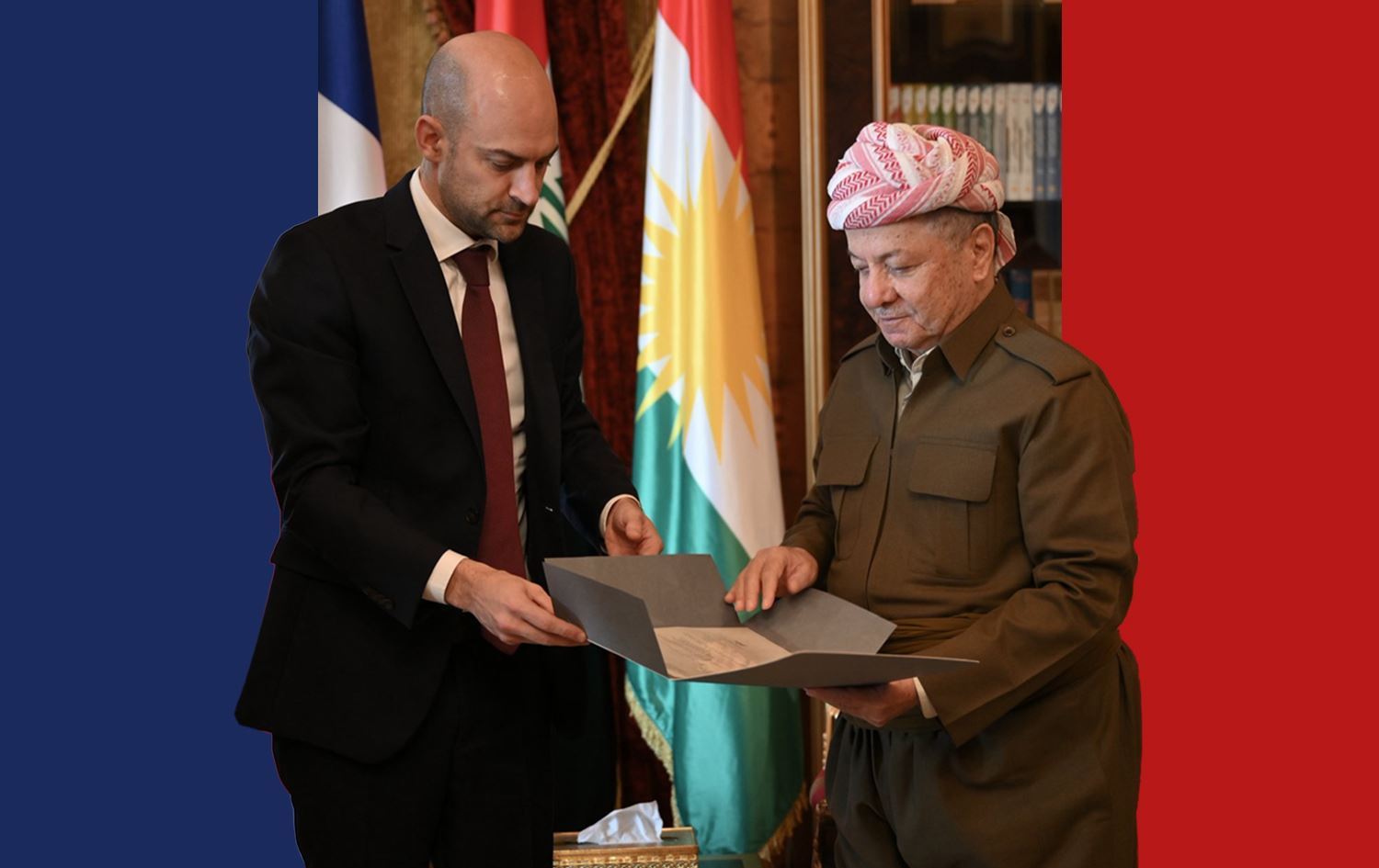 الرئيس مسعود بارزاني ووزير الخارجية الفرنسي جان نويل بارو