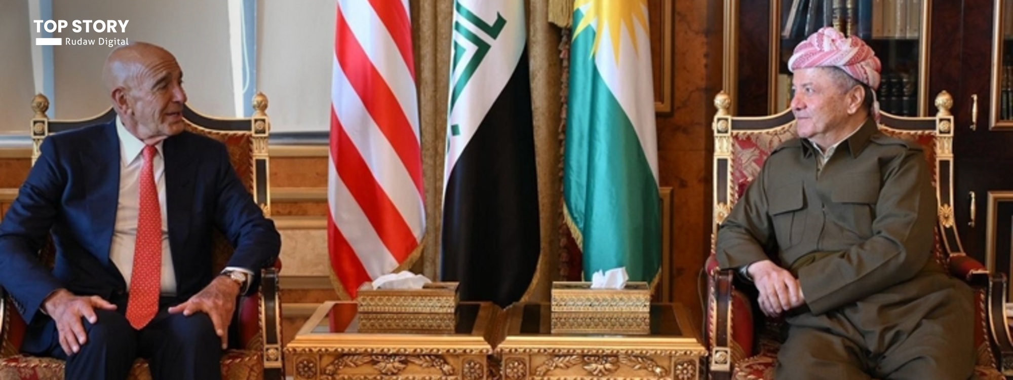 الرئيس مسعود بارزاني وتوم باراك يؤكدان ضرورة منع التوترات والقتال في سوريا