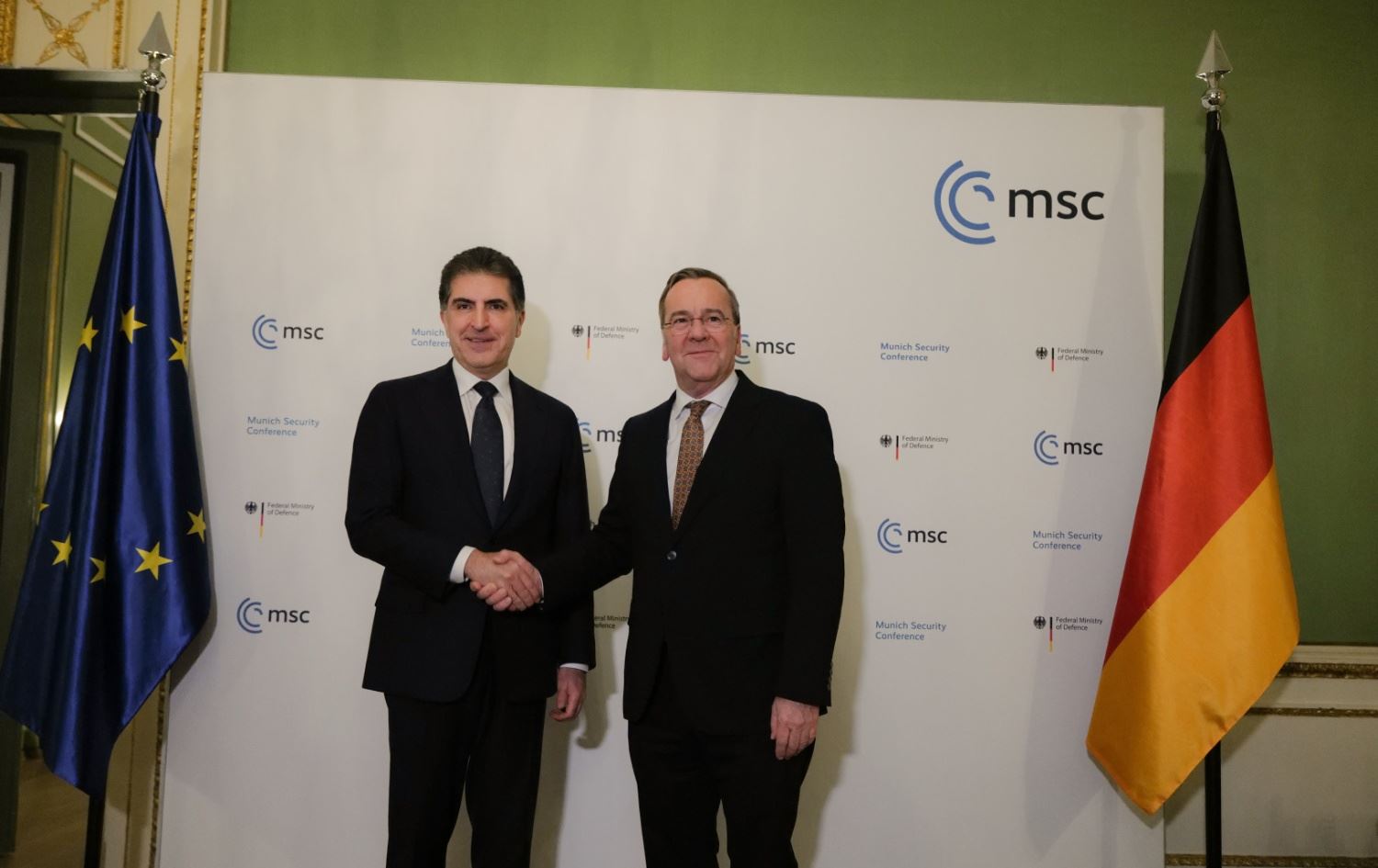 رئيس إقليم كوردستان نيجيرفان بارزاني ووزير دفاع جمهورية ألمانيا الاتحادية بوريس بيستوريوس