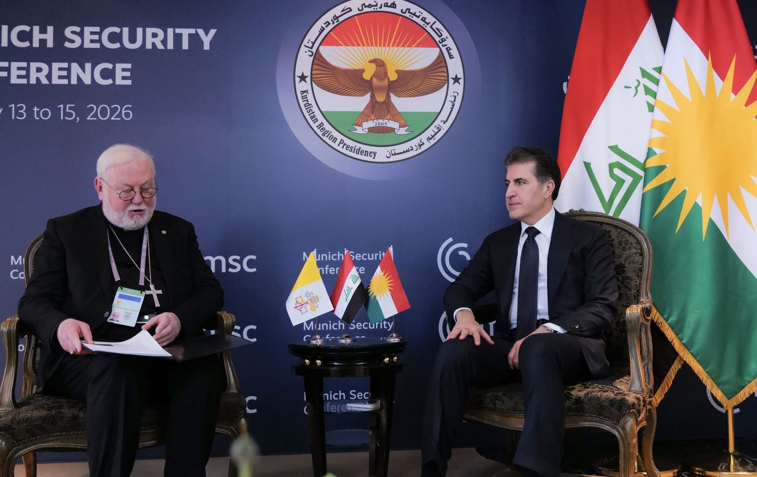 Kürdistan Bölgesi Başkanı Neçirvan Barzani, Münih Güvenlik Konferansı kapsamında Vatikan Dışişleri Bakanı Paul Richard Gallagher ile bir araya geldi.