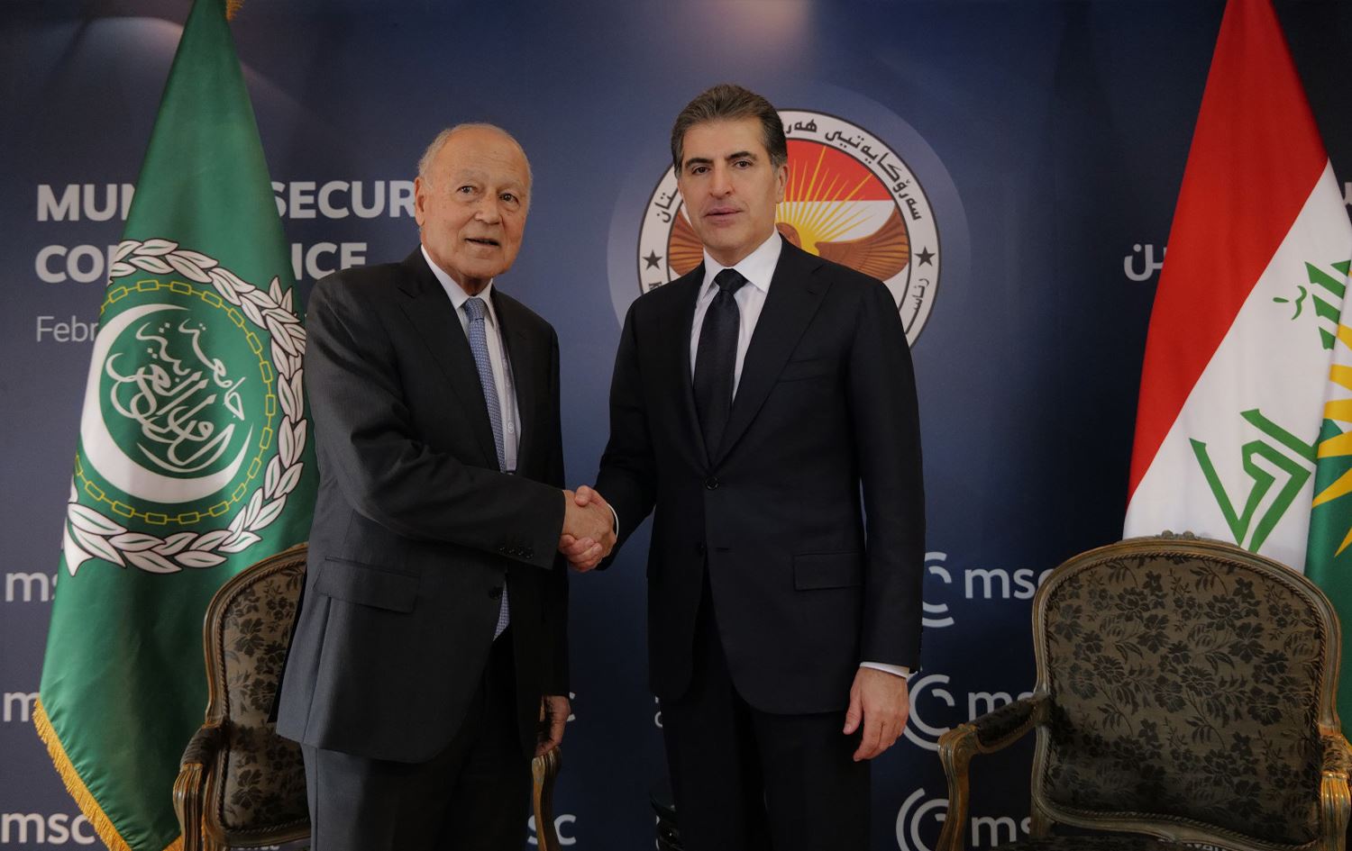 نيجيرفان بارزاني، رئيس إقليم كوردستان، مع أحمد أبو الغيط، أمين عام جامعة الدول العربية