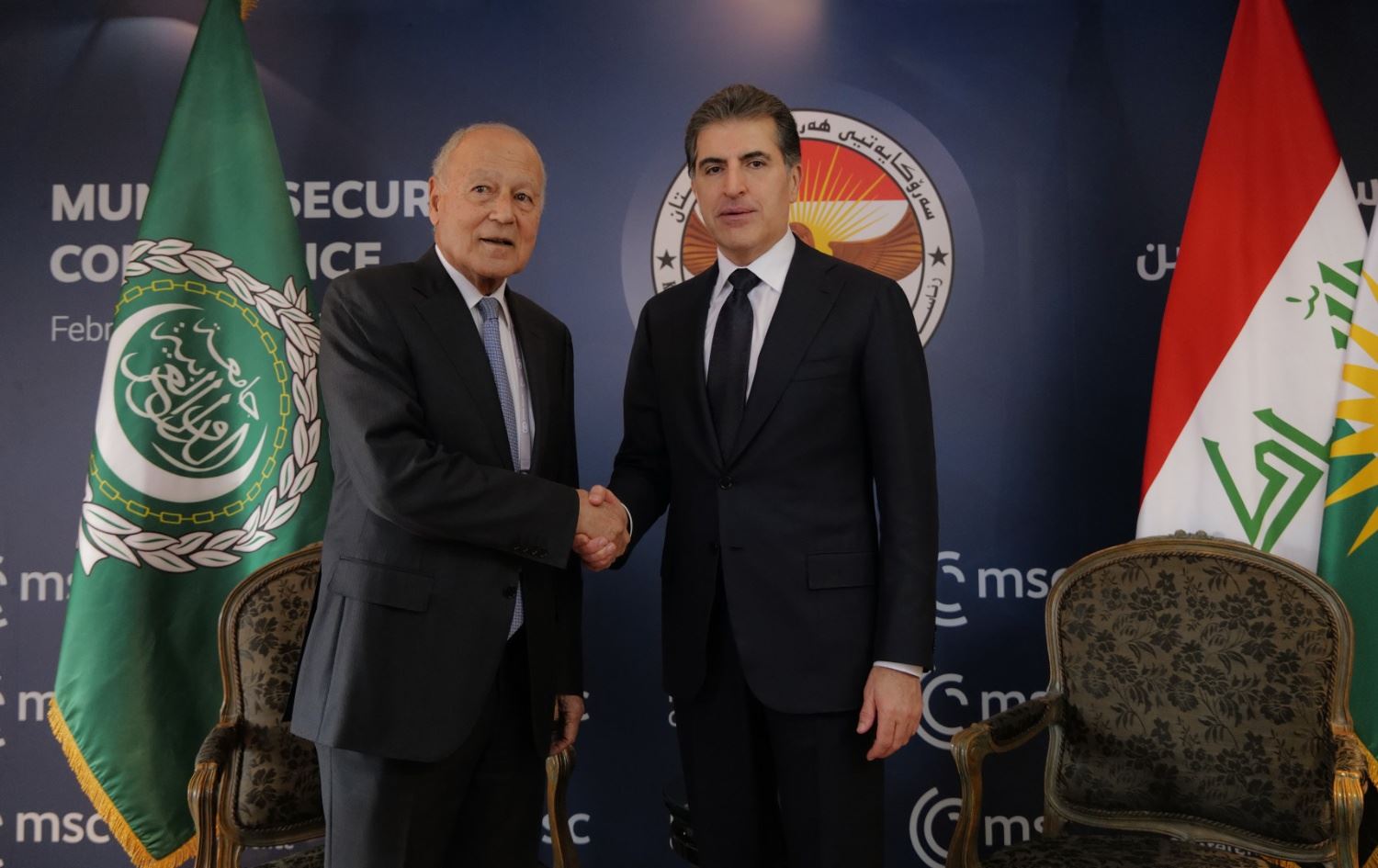 ئەحمەد ئەبولغەیت، ئەمینداری گشتیی کۆمکاری عەرەبی و نێچیرڤان بارزانی، سەرۆکی هەرێمی کوردستان