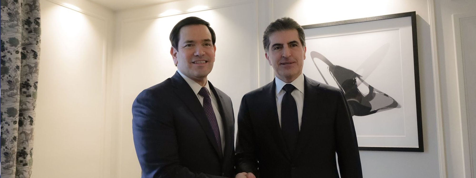 Kurdistan Region President Nechirvan Barzani (right) meets with US Secretary of State Marco Rubio on the sidelines of the Munich security conference on February 14, 2026. Photo: Kurdistan Region Presidency