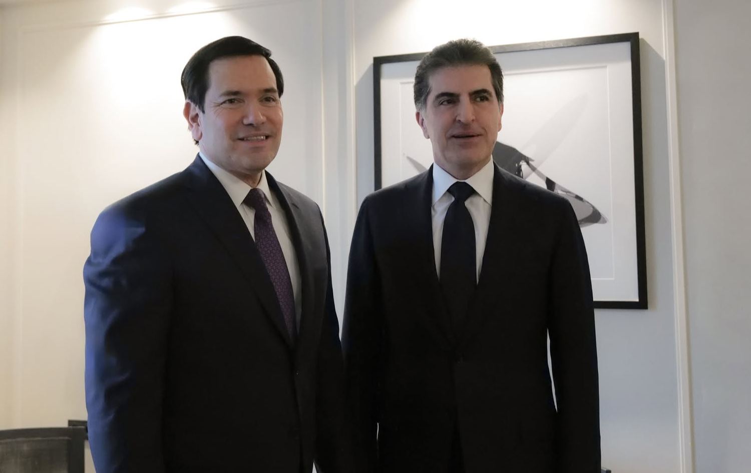 نێچیرڤان بارزانی، سەرۆکی هەرێمی کوردستان و مارکۆ روبیۆ، وەزیری دەرەوەی ئەمریکا